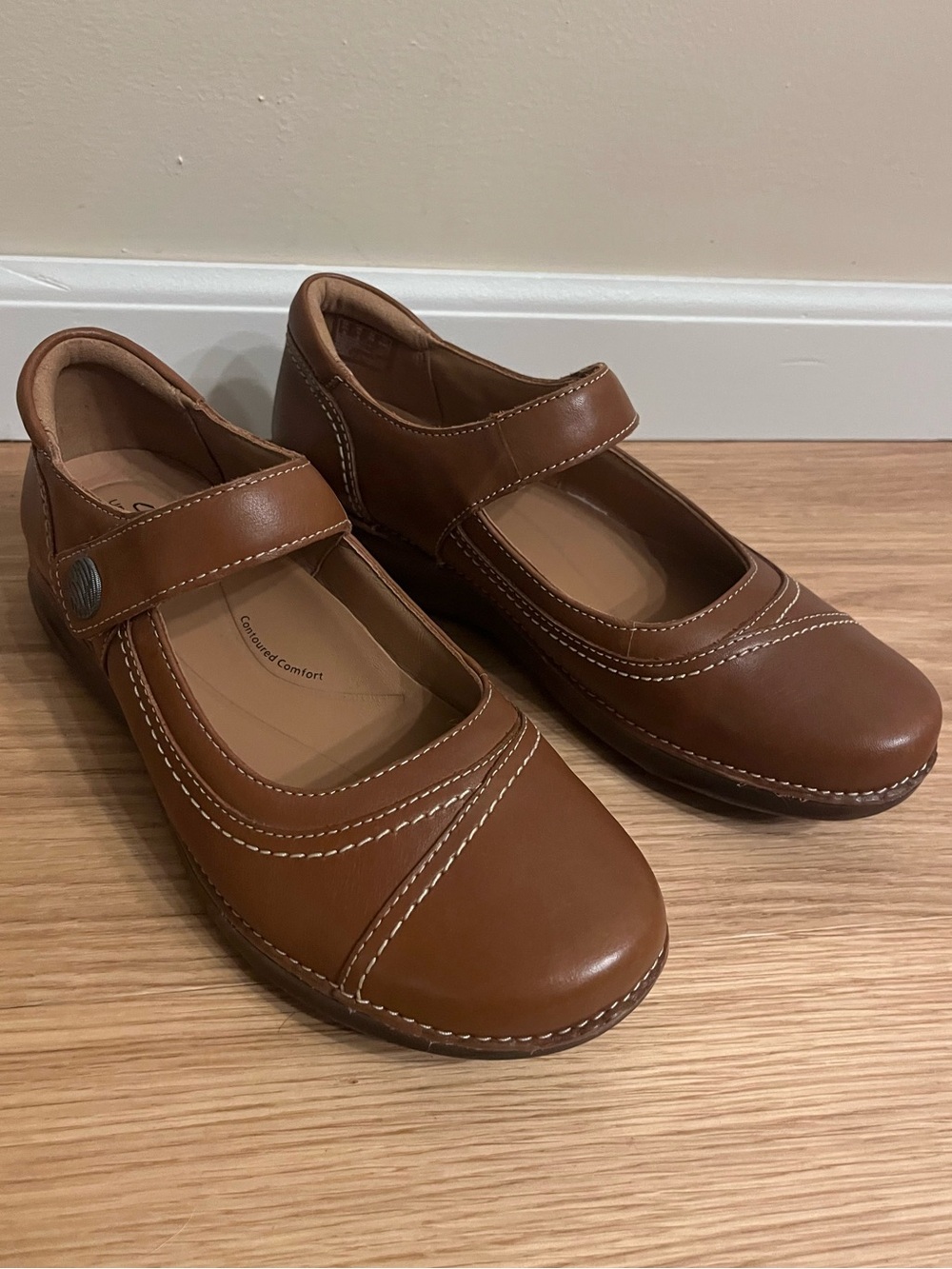 Clarks Leather Ashland Elayne Mary Jane Comfort Brown Shoes Sz 8